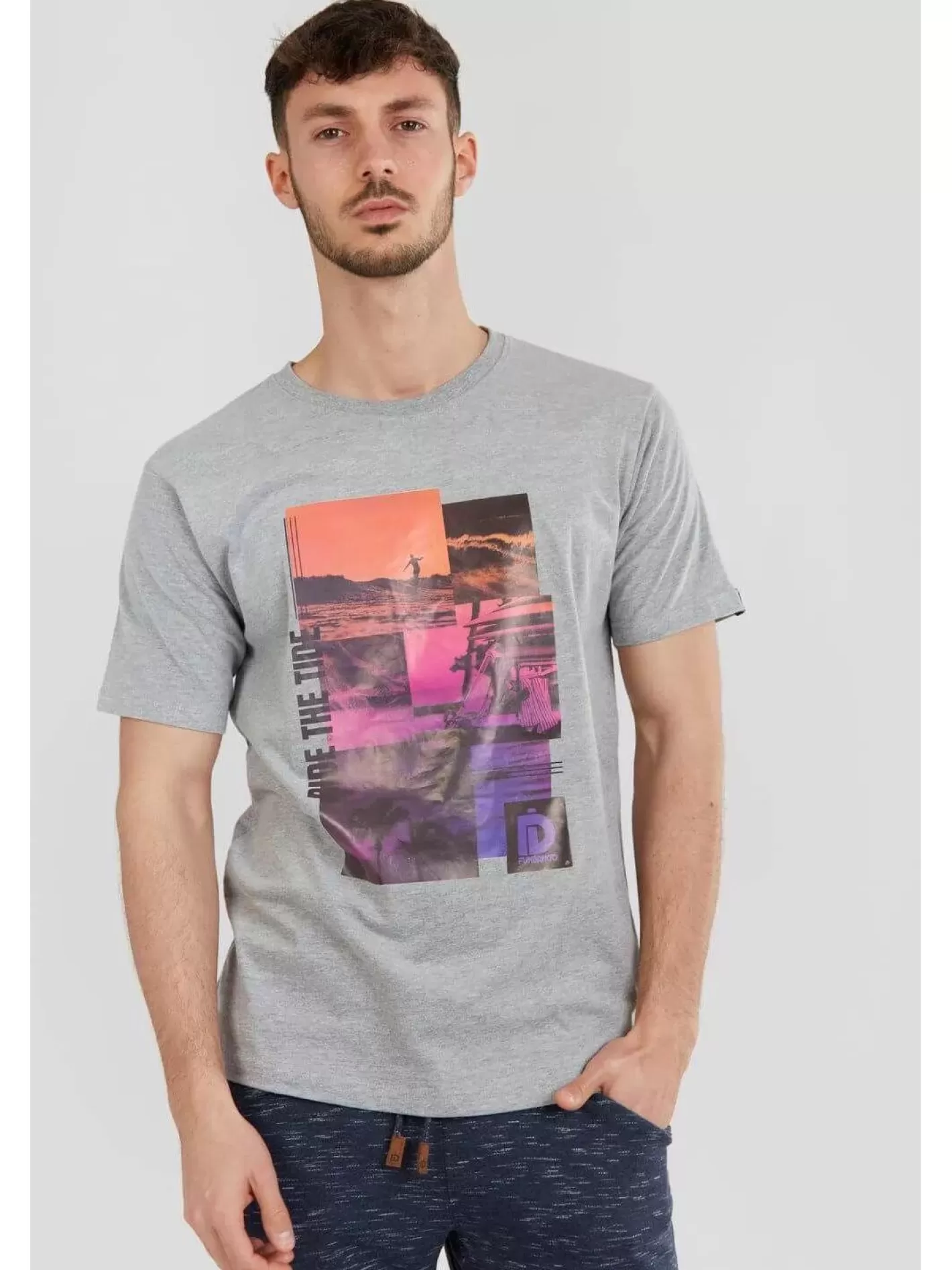 T-Shirt^Fundango Basic T Logo-9 T-Shirt Grey